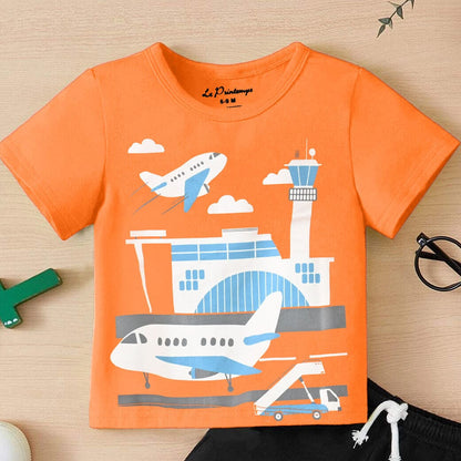 Le Printemps Boy's Airport Printed Tee Shirt Boy's Tee Shirt Athar Traders Orange 6-9 Months 