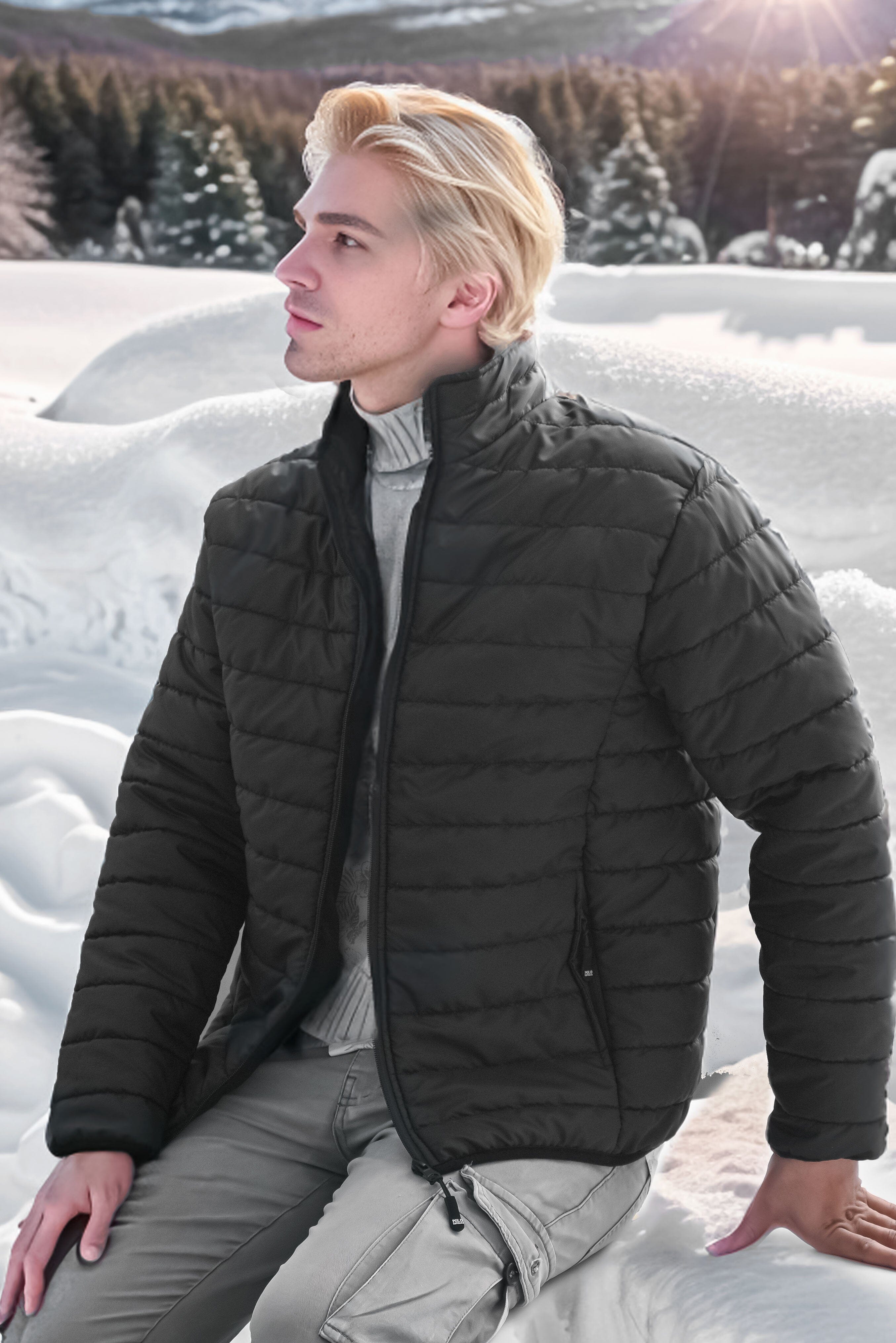 Black puffer jacket store polo