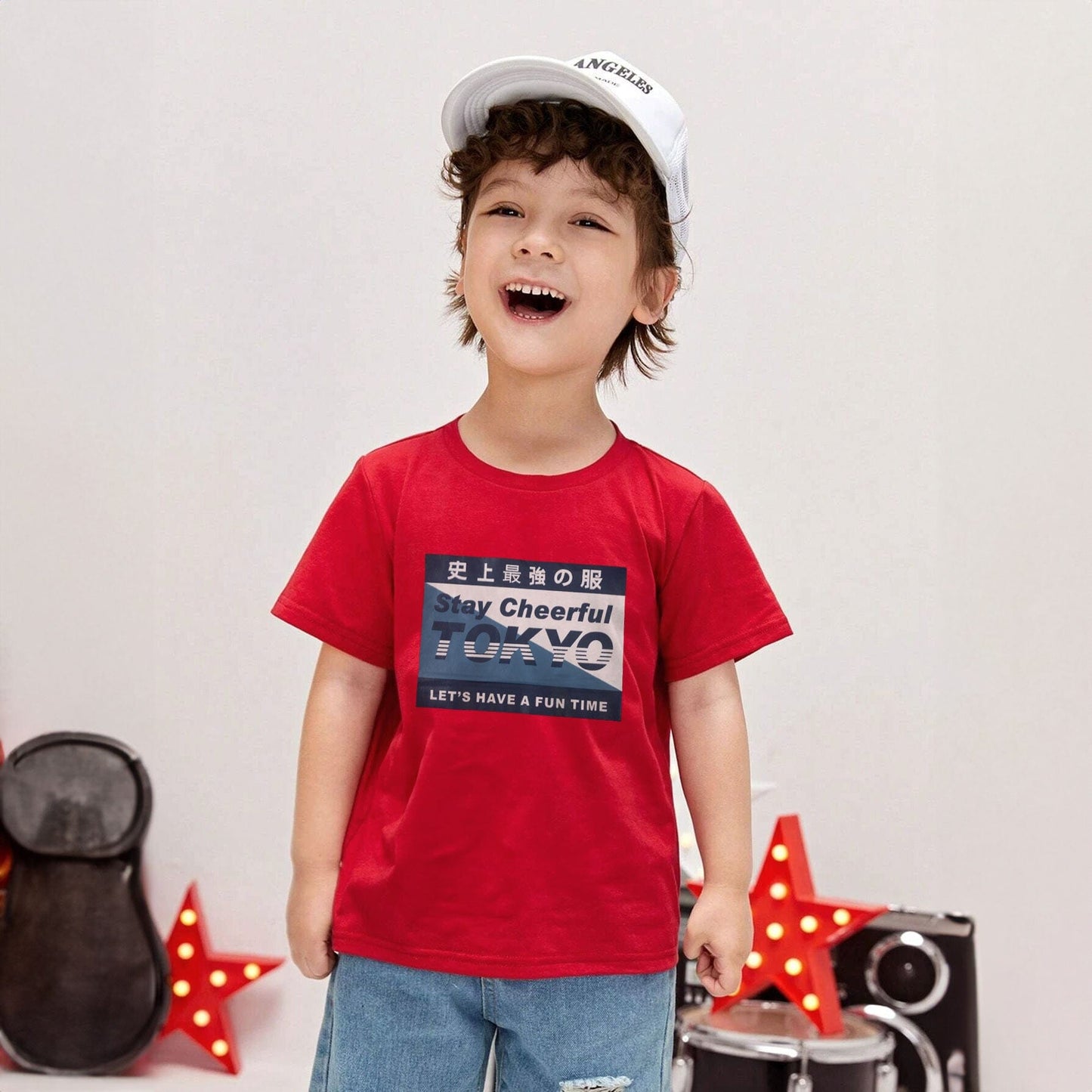 TA Boy's Stay Cheerful Printed Minor Fault Tee Shirt Boy's Tee Shirt Minhas Garments Red 2 Years 