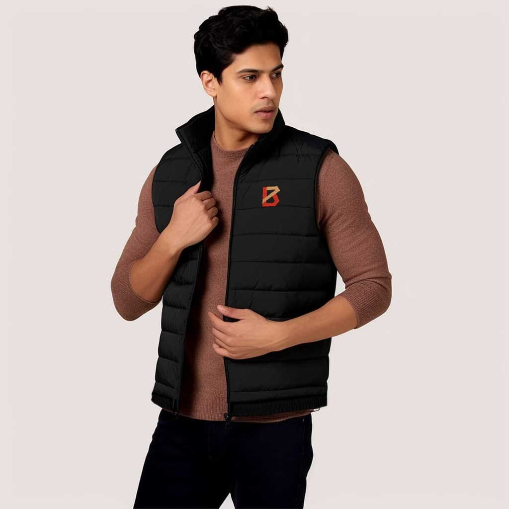 The Burnt Soul Men's B Embroidered Sleeveless Puffer Gilet Men's Gilet IBT Black S 