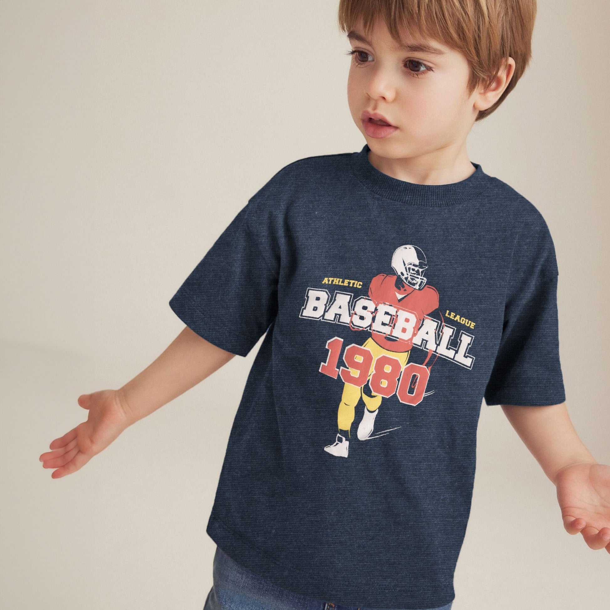 Dudy Kid's Baseball 1980 Printed Tee Shirt Kid's Tee Shirt SZK Jeans Marl 2-3 Years 