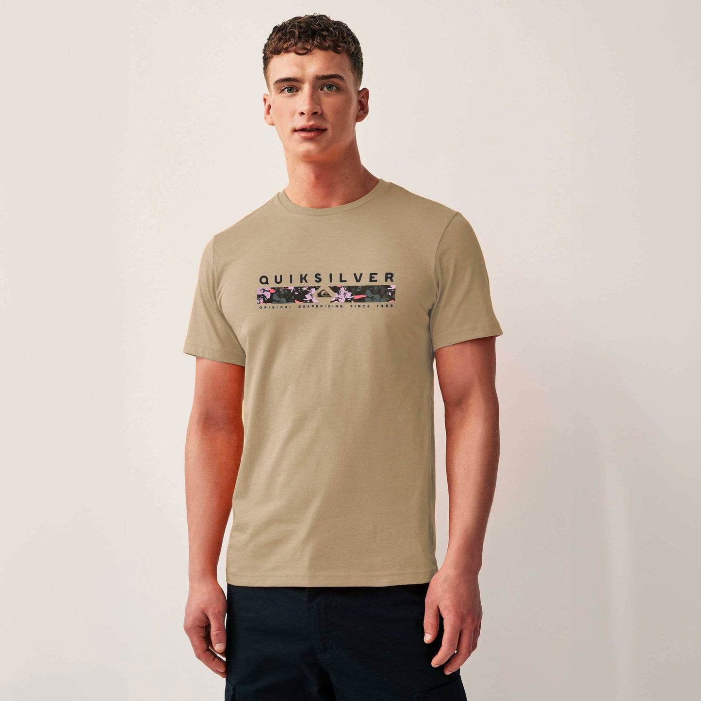 Men's Quik Silver Printed Crew Neck Tee Shirt Men's Tee Shirt SZK Beige S 