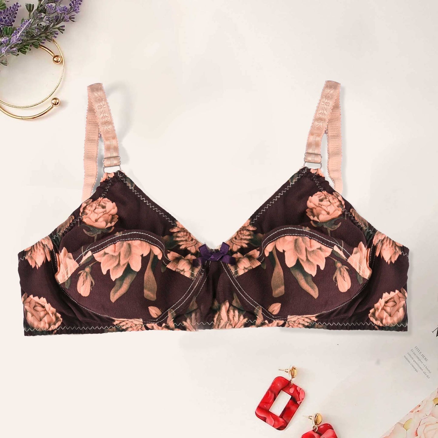 Women's Brasilia Printed Comfort Linen Bra Women's Lingerie SRL Chocolate 30 