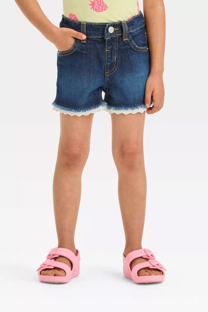 C&J Girl's Lace Bottom Denim Shorts Girl's Shorts HAS Apparel 