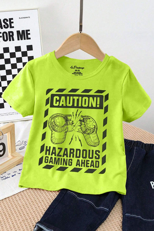 Le Printemps Boy's Caution Printed Tee Shirt