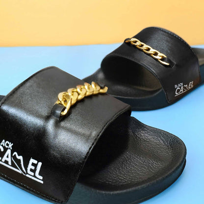 Black Camel Men's Chain Embellished Soft Slides Men's Shoes Hamza Traders 