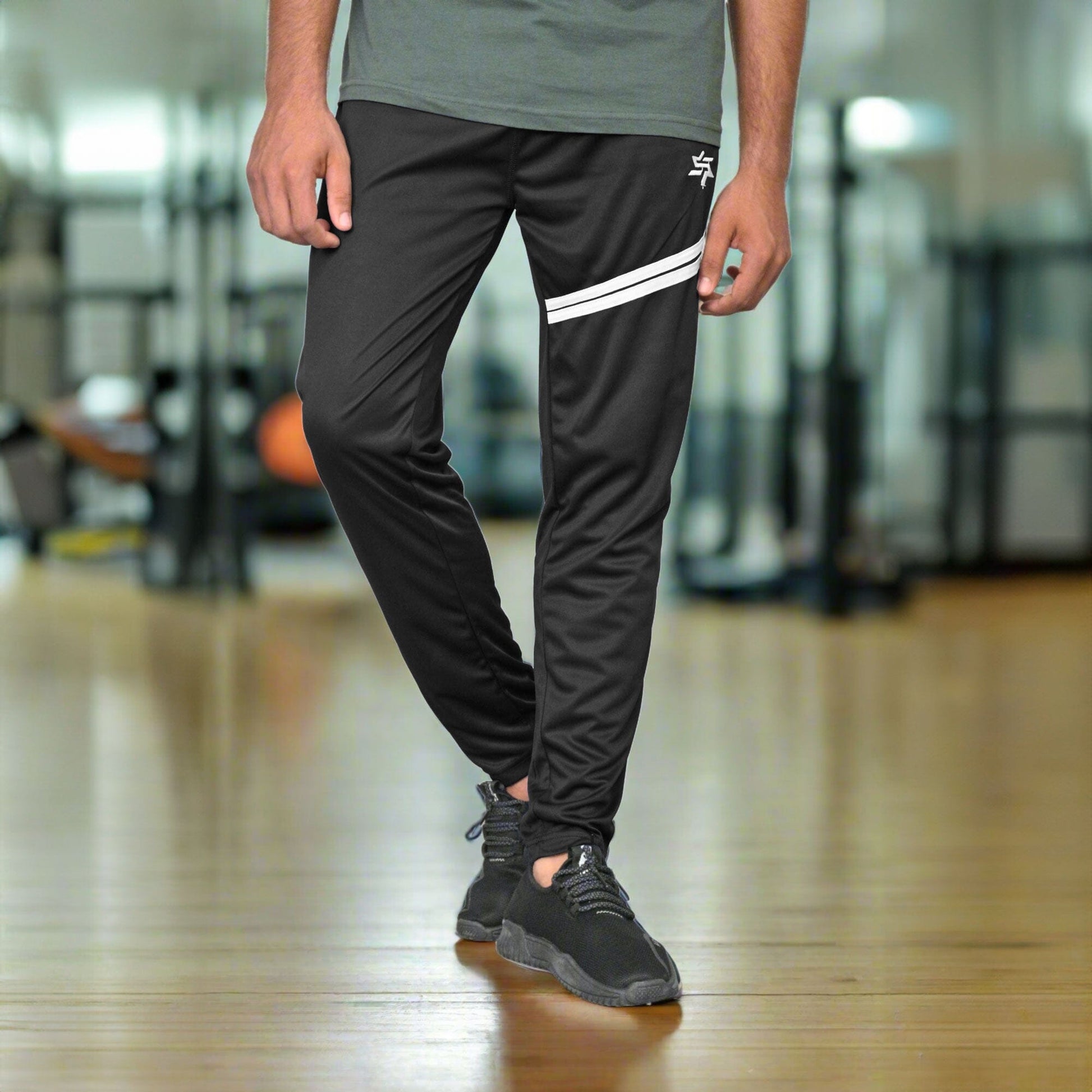 Men's Embroidered Logo & Stripes Style Activewear Trousers