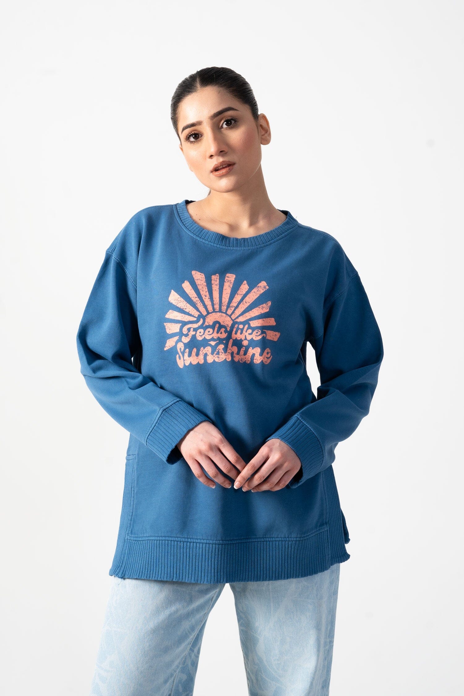 C&C Women's Feel Like Sunrise Printed Sweatshirt Women's Sweat Shirt TAHIR SIDDIQUI ( SALE BASIS ) Powder Blue S 