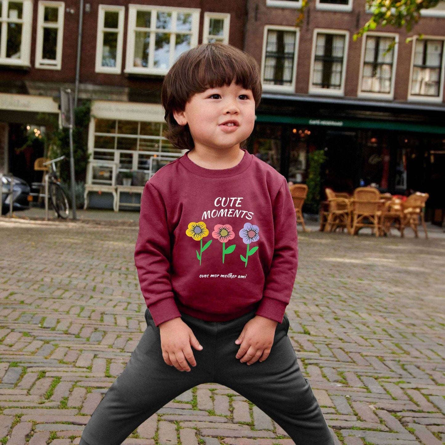 Tiny Teen Kid's Cute Moments Printed Fleece Sweat Shirt Kid's Sweat Shirt SNR Burgundy 6-9 Months 