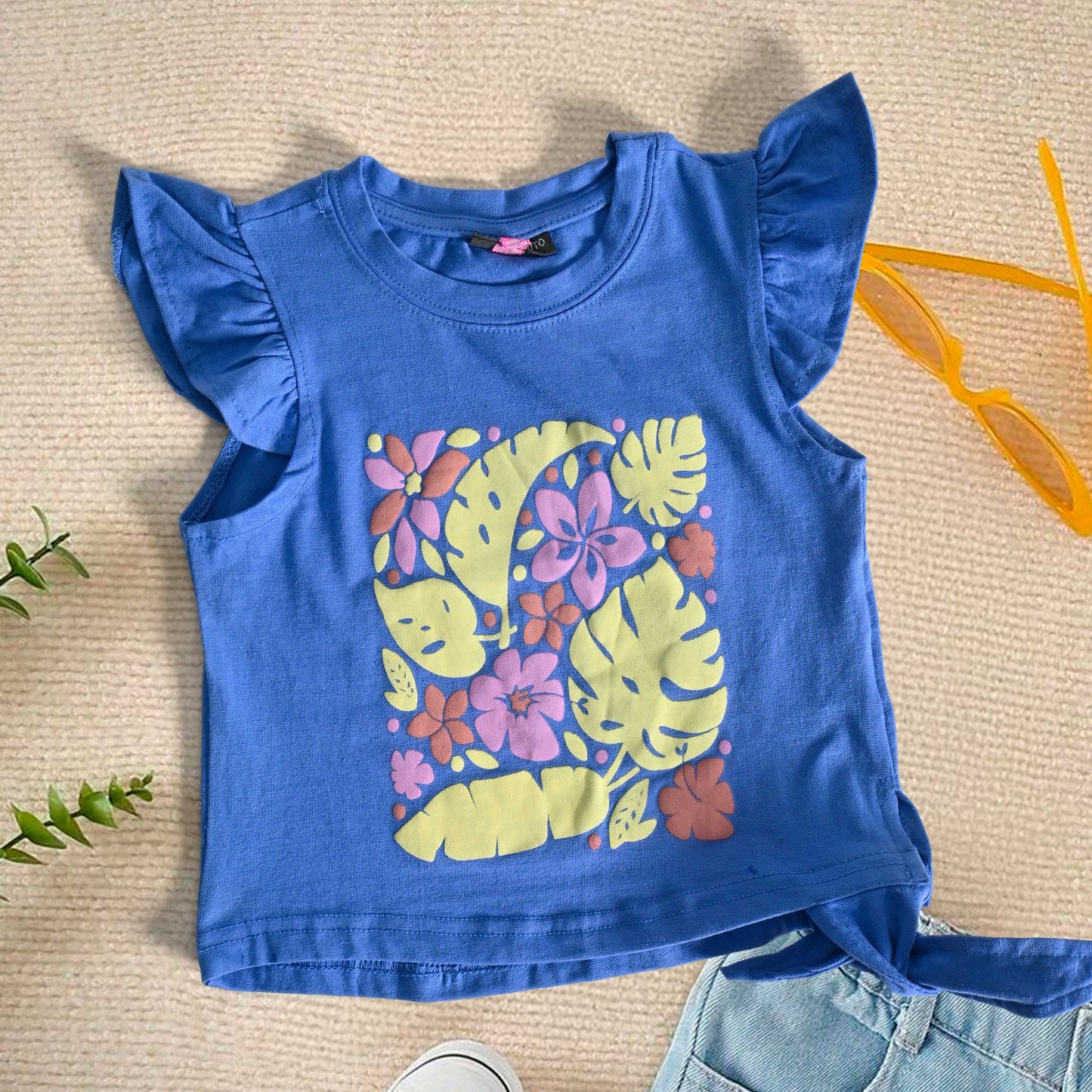 VC Girl's Leaf Printed Short Sleeve Tee Shirt