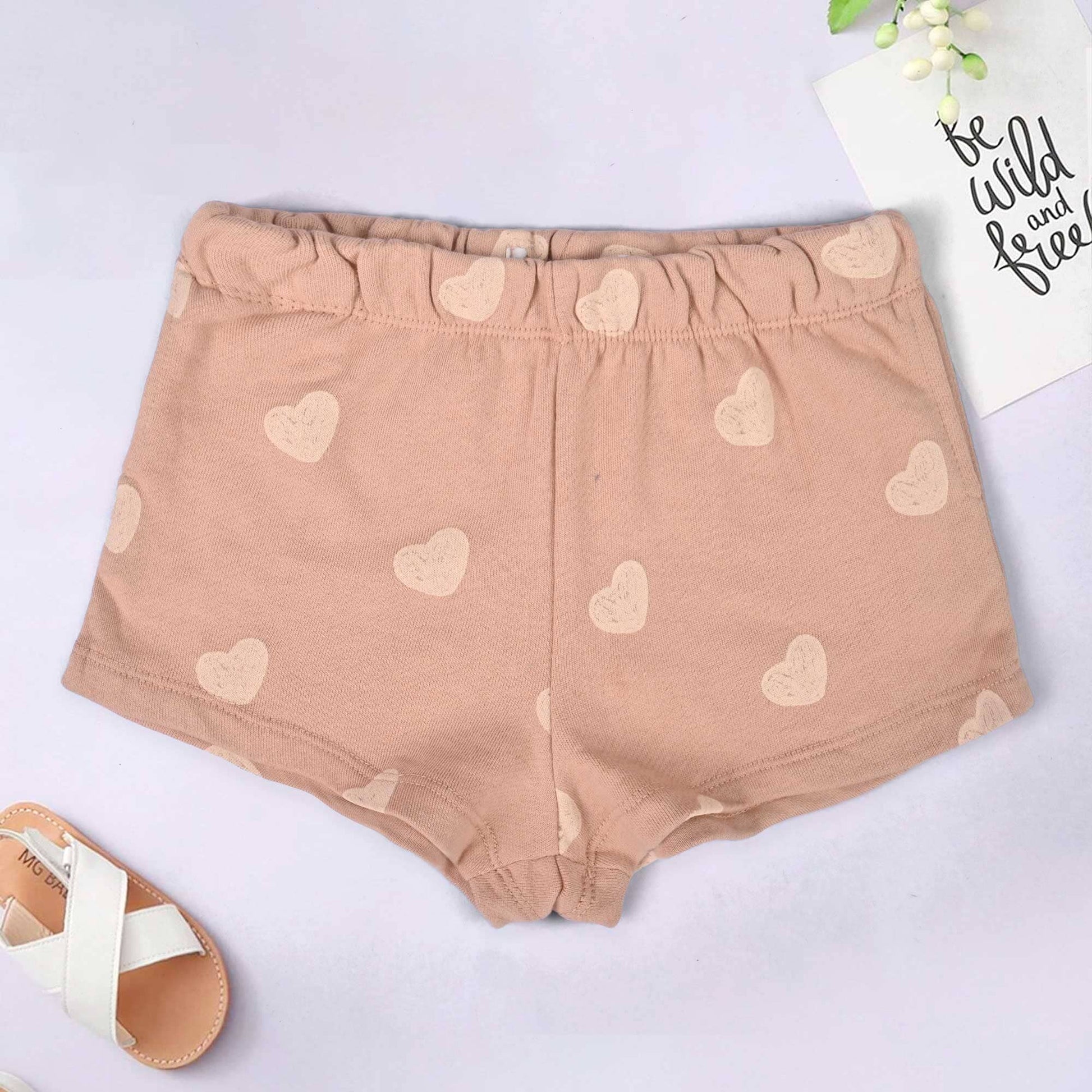 C&A Girl's Heart Printed Terry Shorts Kid's Shorts SNR Powder Pink 9-12 Months 