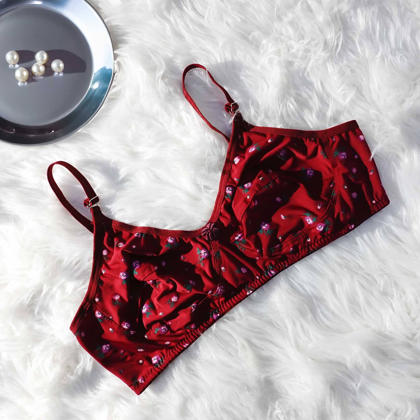 Capri Women's Floral Printed Bra Women's Lingerie CPKM Maroon 30 