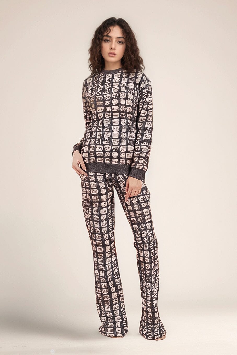 East West Women's Pottery Texture Digital Printed Terry Co-Ord Set Women's Co Ord Set East West 