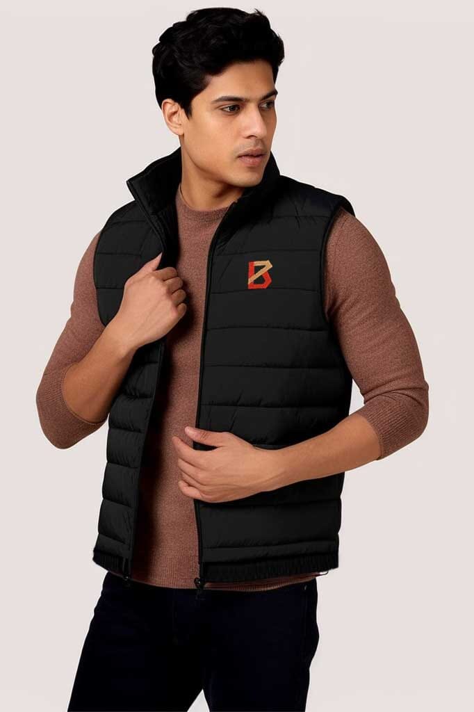 The Burnt Soul Men's B Embroidered Sleeveless Puffer Gilet Men's Gilet IBT 