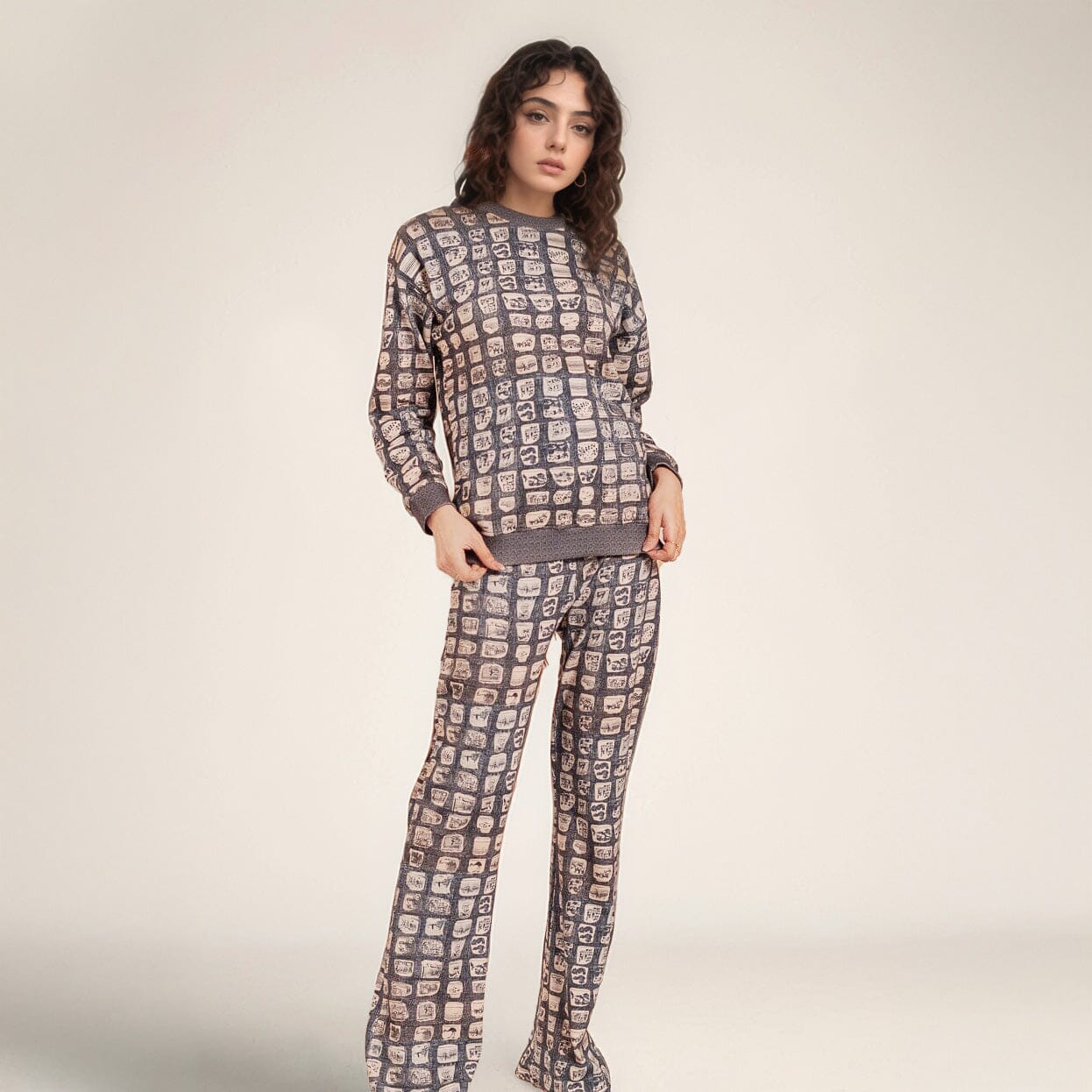 East West Women's Pottery Texture Digital Printed Terry Co-Ord Set Women's Co Ord Set East West 