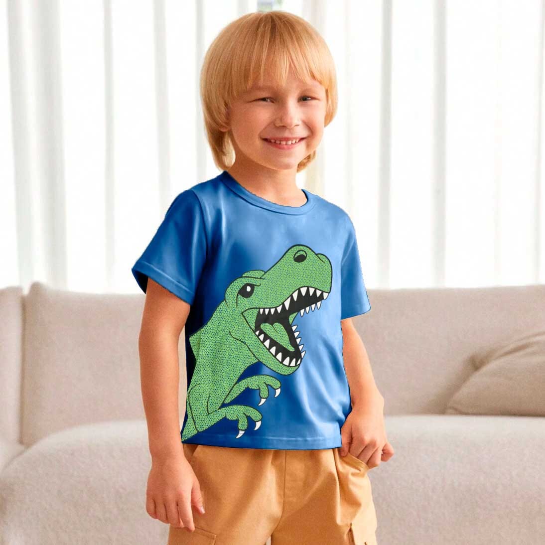 Le Printemps Kid's Dinosaur Printed Tee Shirt Kid's Tee Shirt Athar Traders Blue 12-18 Months 