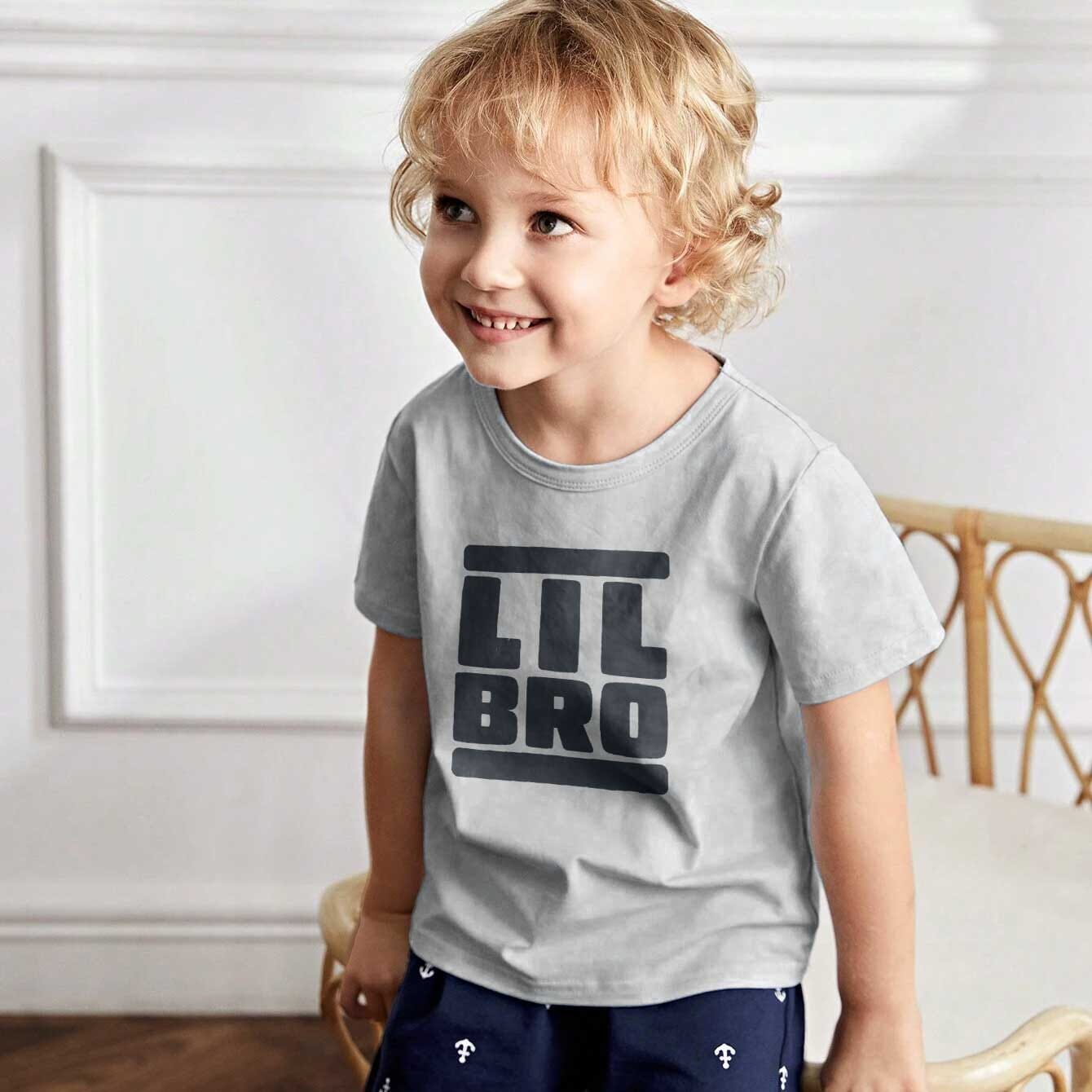 Le Printemps Boy's Lil Bro Printed Tee Shirt Boy's Tee Shirt Athar Traders Grey XS(4 Years) 