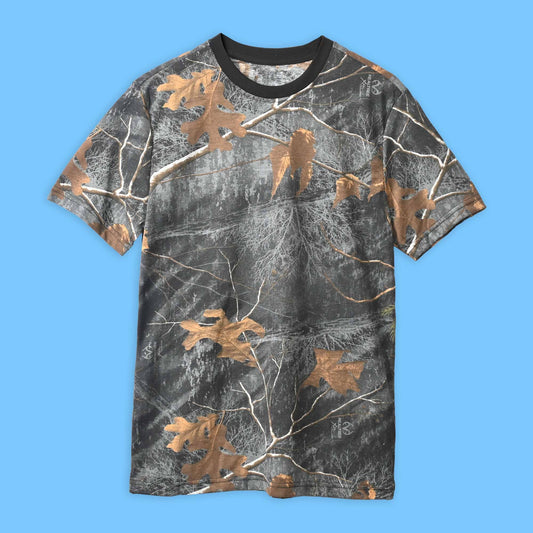 Real Tree Men's Oak Leaves Printed Crew Neck Tee Shirt Men's Tracksuit SZK Dark Grey S 