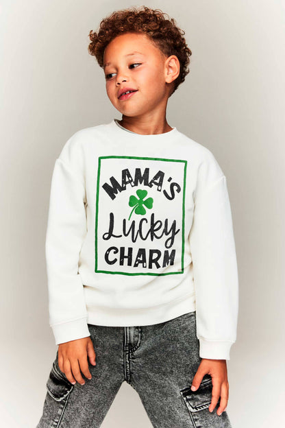 Tiny Teen Kid's Mama's Lucky Charm Printed Fleece Minor Fault Sweat Shirt