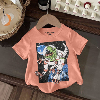 Le Printemps Boy's Dinosaur Printed Tee Shirt Boy's Tee Shirt Athar Traders Powder Pink XS(4 Years) 