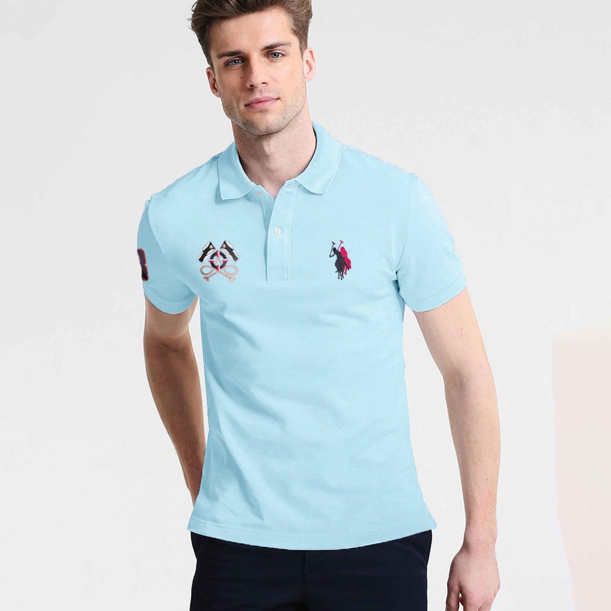 Polo Republica Men's Two Polo Horse Rider & Flag Crest Embroidered Polo Shirt Men's Polo Shirt Polo Republica 