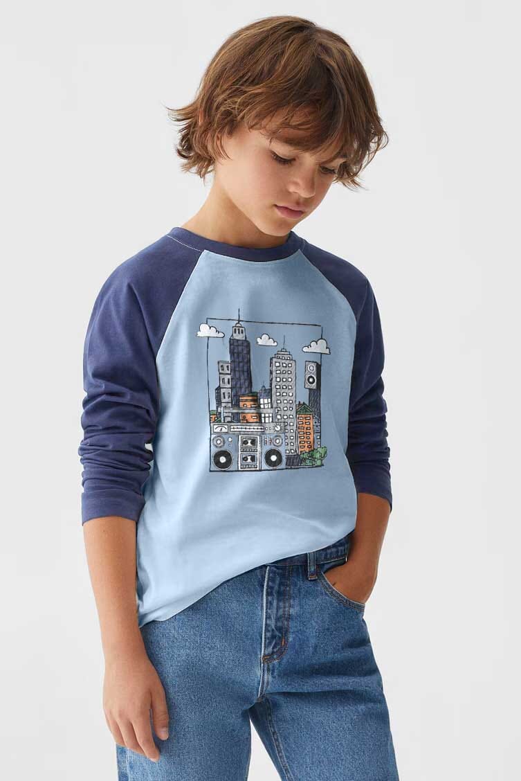 TH Boy's Printed Design Raglan Sleeve Tee Shirt