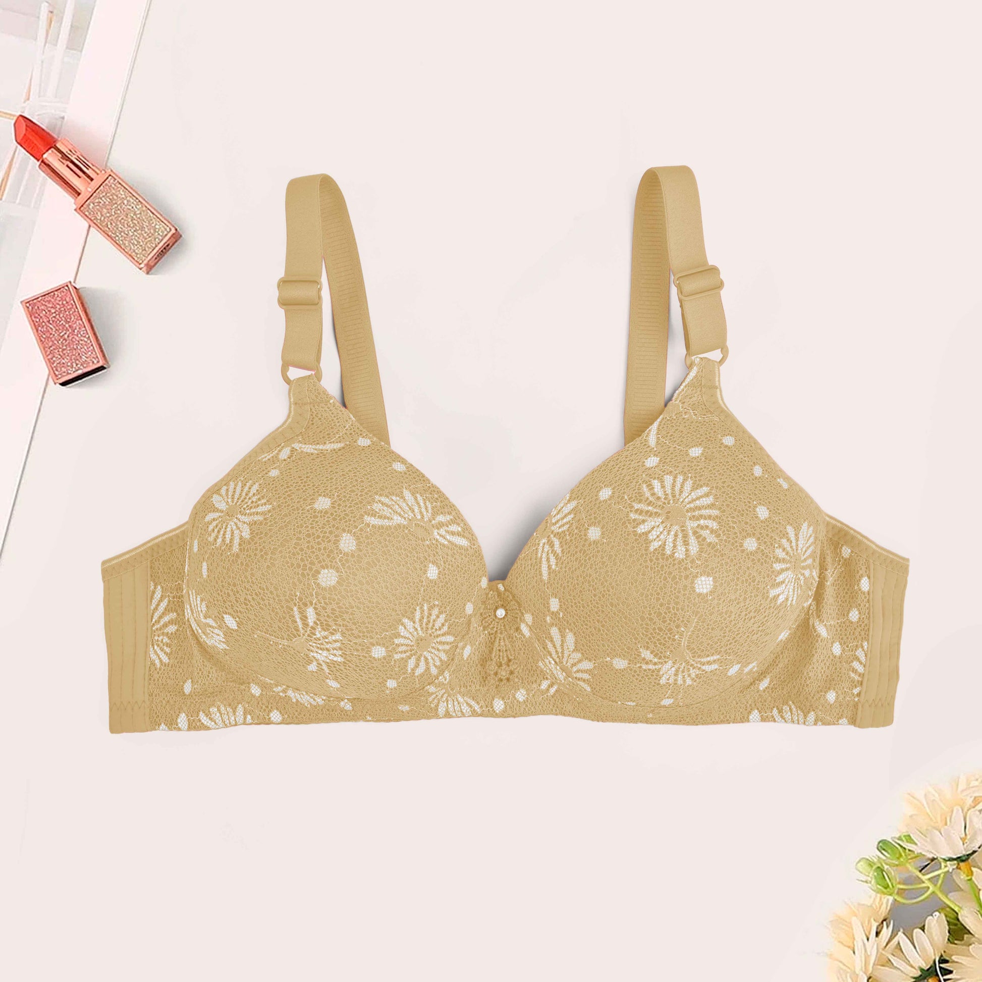 Liangnjia Women's Daisy Floral Push Up Padded Bra Women's Lingerie SRL Skin 30 