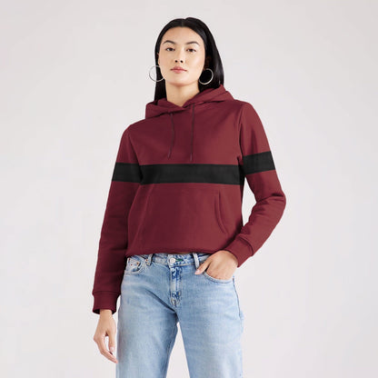 East West Women's Contrast Sleeves Fleece Pullover Hoodie Women's Pullover Hoodie East West Maroon & Black XS 