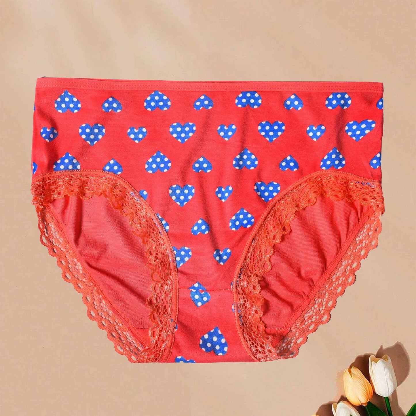 Women's Heart Printed Net Design Under Wear Women's Lingerie RAM Red 30-32 