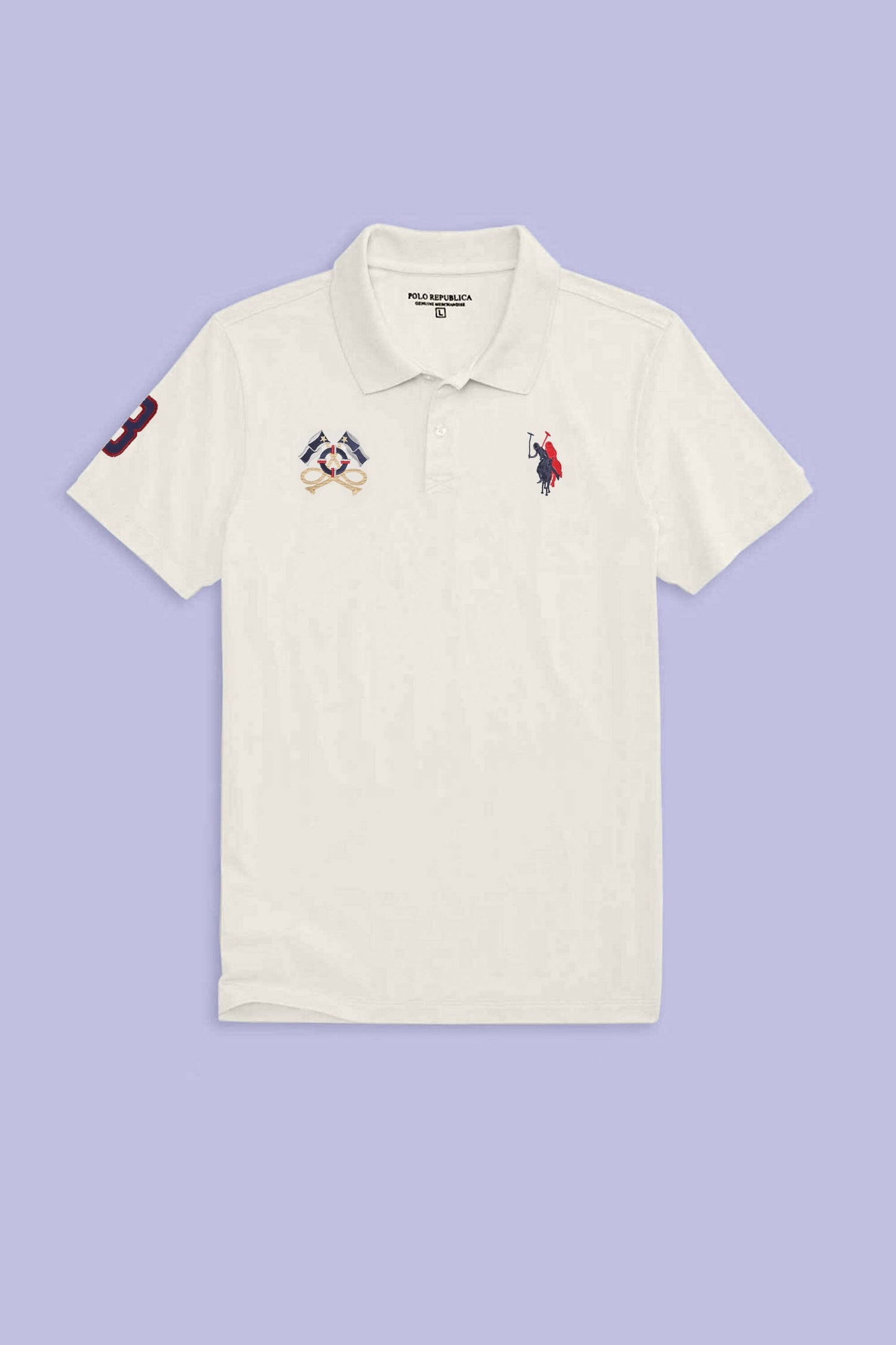 Polo Republica Men's Double Horse Rider & Flag Crest Embroidered Short Sleeve Polo Shirt Men's Polo Shirt Polo Republica 