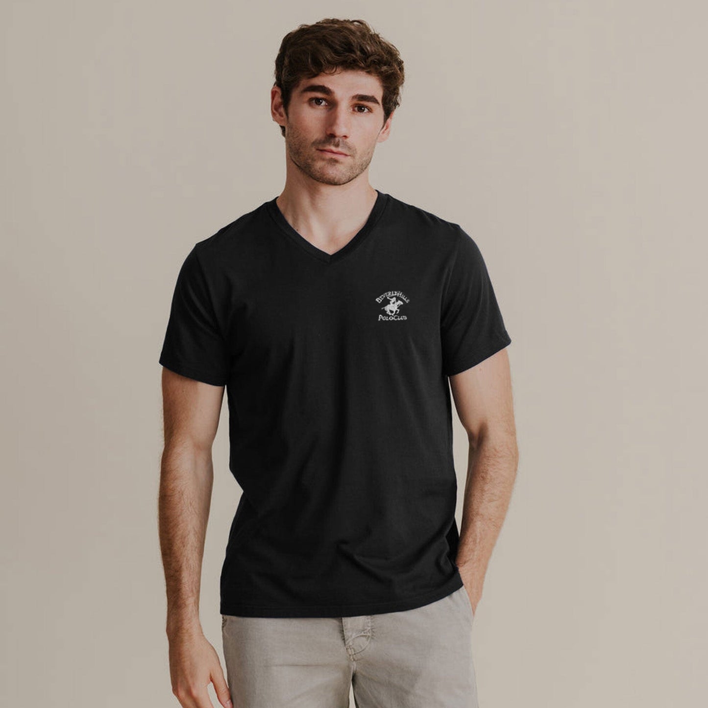 Beverly Hills Men's Polo Club Embroidered V Neck Tee Shirt Men's Tee Shirt HAS Apparel Black S 