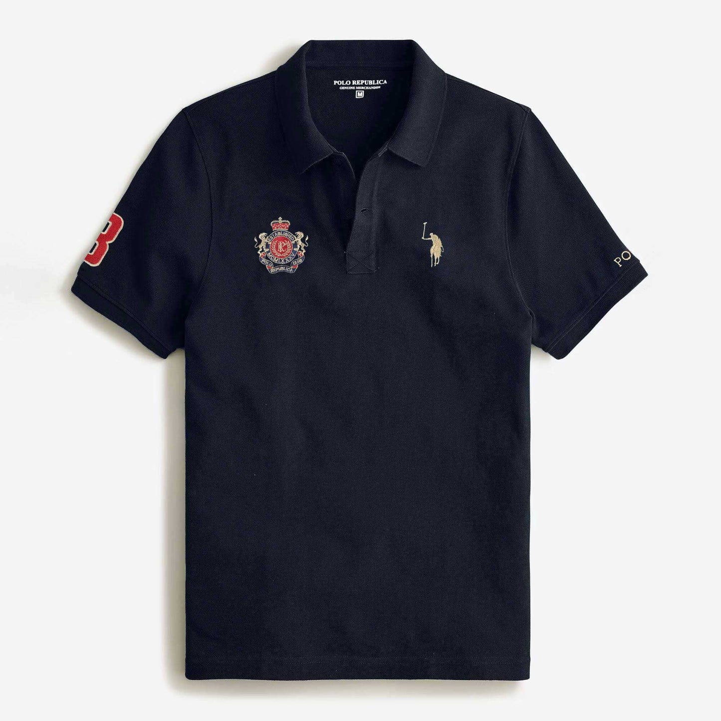 Polo Republica Men's Signature Pony & PRC Crest 3 Embroidered Short Sleeve Polo Shirt Men's Polo Shirt Polo Republica 