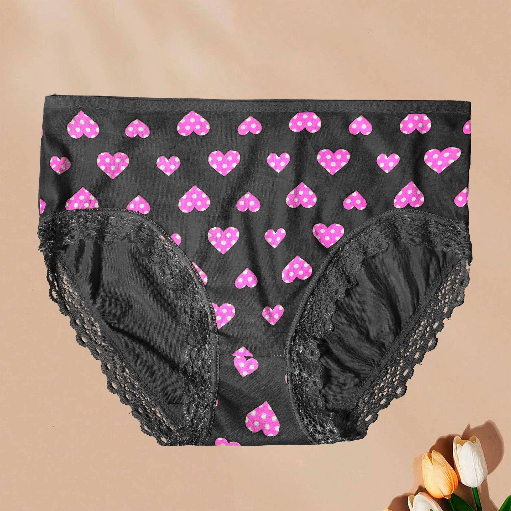 Women's Heart Printed Net Design Under Wear Women's Lingerie RAM Black 30-32 