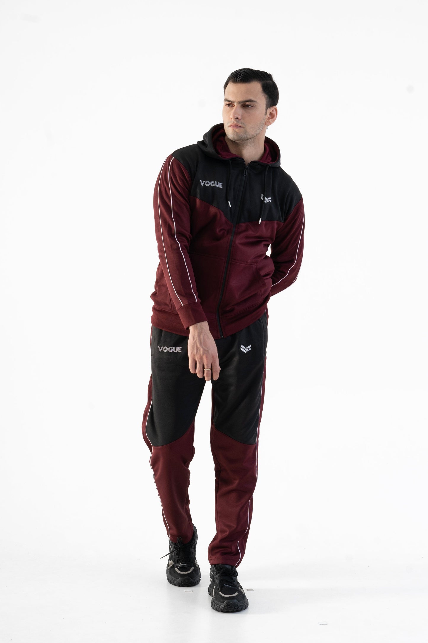 Urban Vogue Men's Dryfit Fleece Tracksuit Men's Tracksuit Ahmad Traders ( M.Idris ) ( Sale Basis) Maroon & Black S 