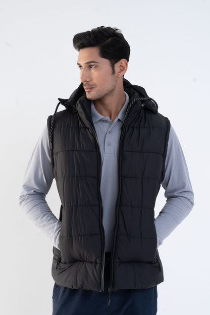 Men's Detachable Hood Puffer Gilet Men's Gilet Fiza International Co. Black M 