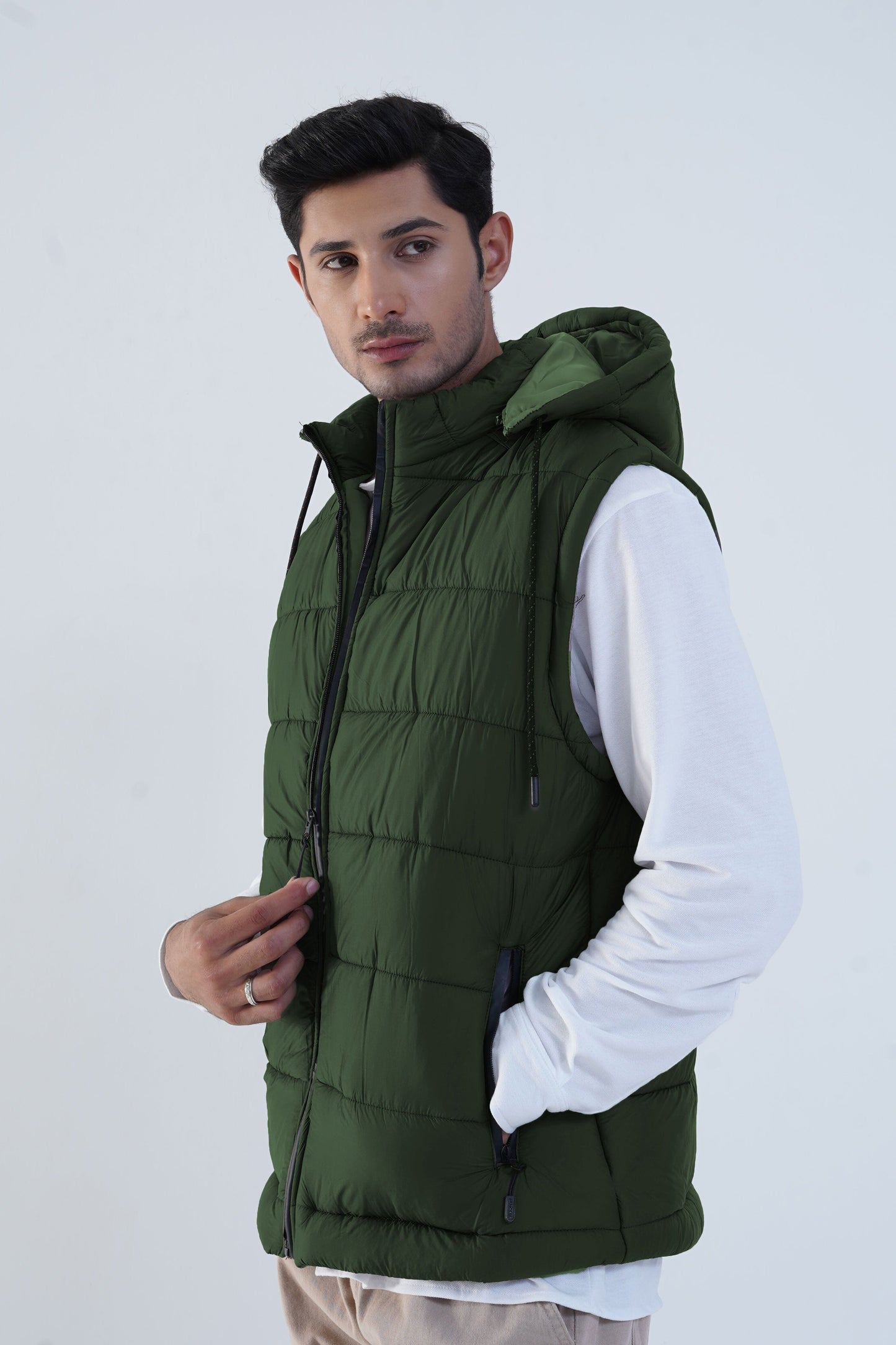 Men's Detachable Hood Puffer Gilet Men's Gilet Fiza International Co. Dark Olive M 