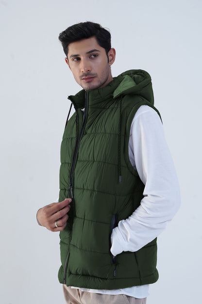 Men's Detachable Hood Puffer Gilet Men's Gilet Fiza International Co. Dark Olive M 