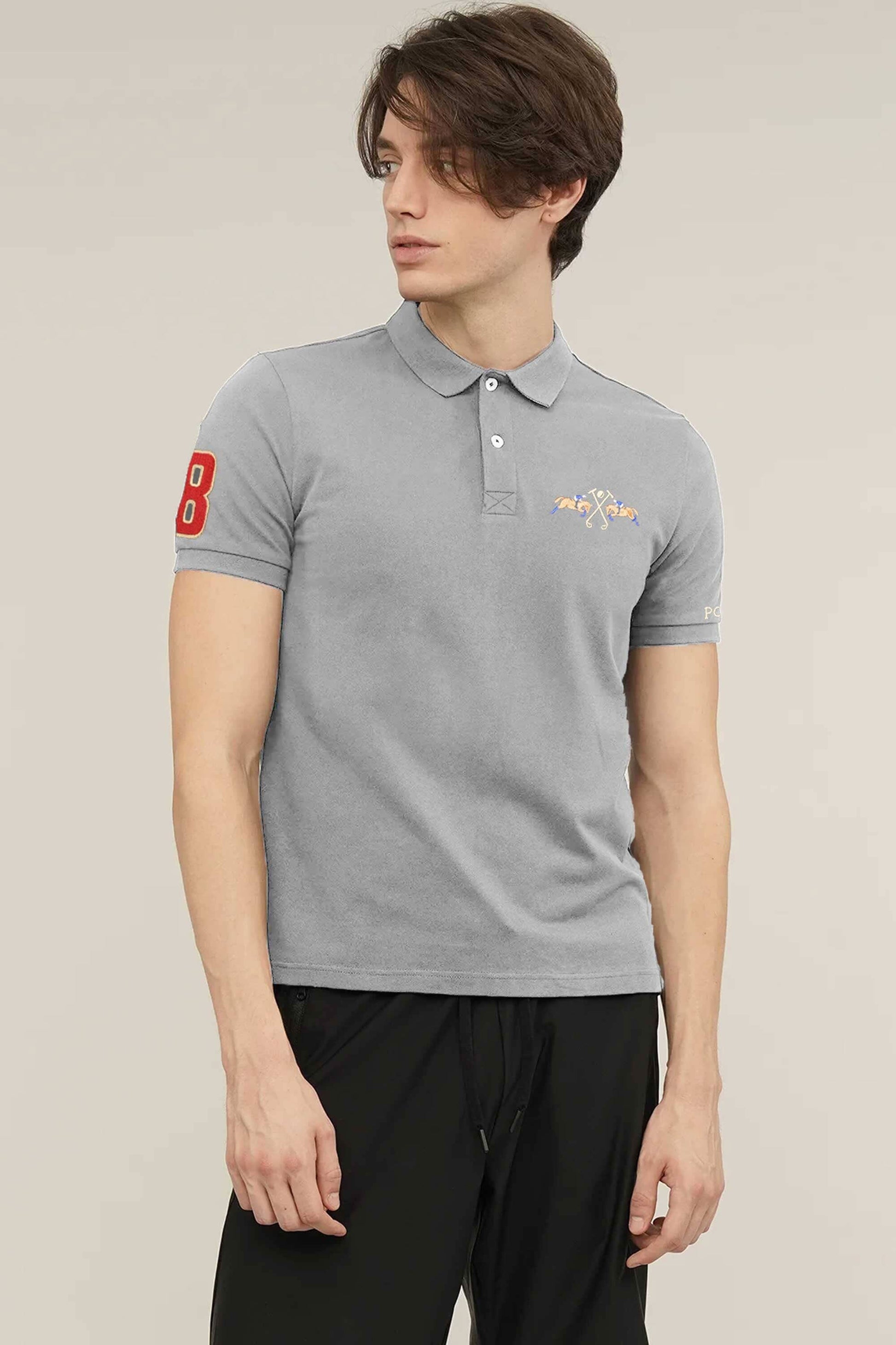 Polo Republica Men's Double Pony & Polo 3 Embroidered Short Sleeve Polo Shirt Men's Polo Shirt Polo Republica Stealth Grey S 