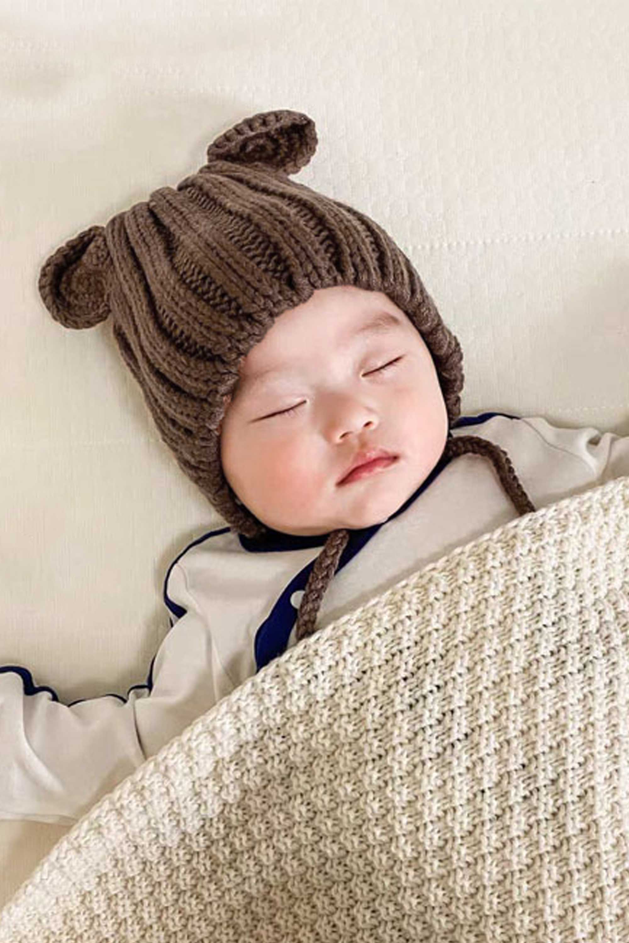 Sherpa Knitted Baby String Tie Woolen Cap