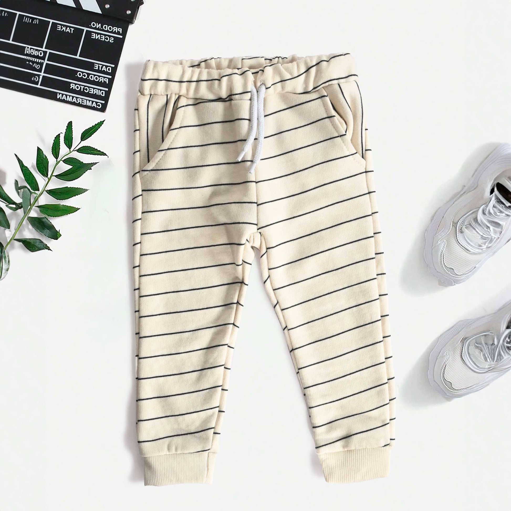 Lefties Kid's Striped Design Premium Jogger Pants Kid's Trousers SNR Off white 9-12 Months 