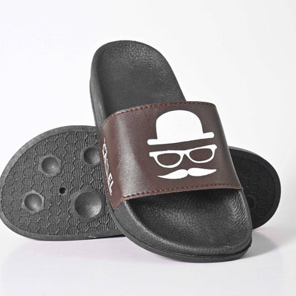 Black Camel Men's Mustache Printed Slides Men's Shoes Hamza Traders Brown EUR 39 