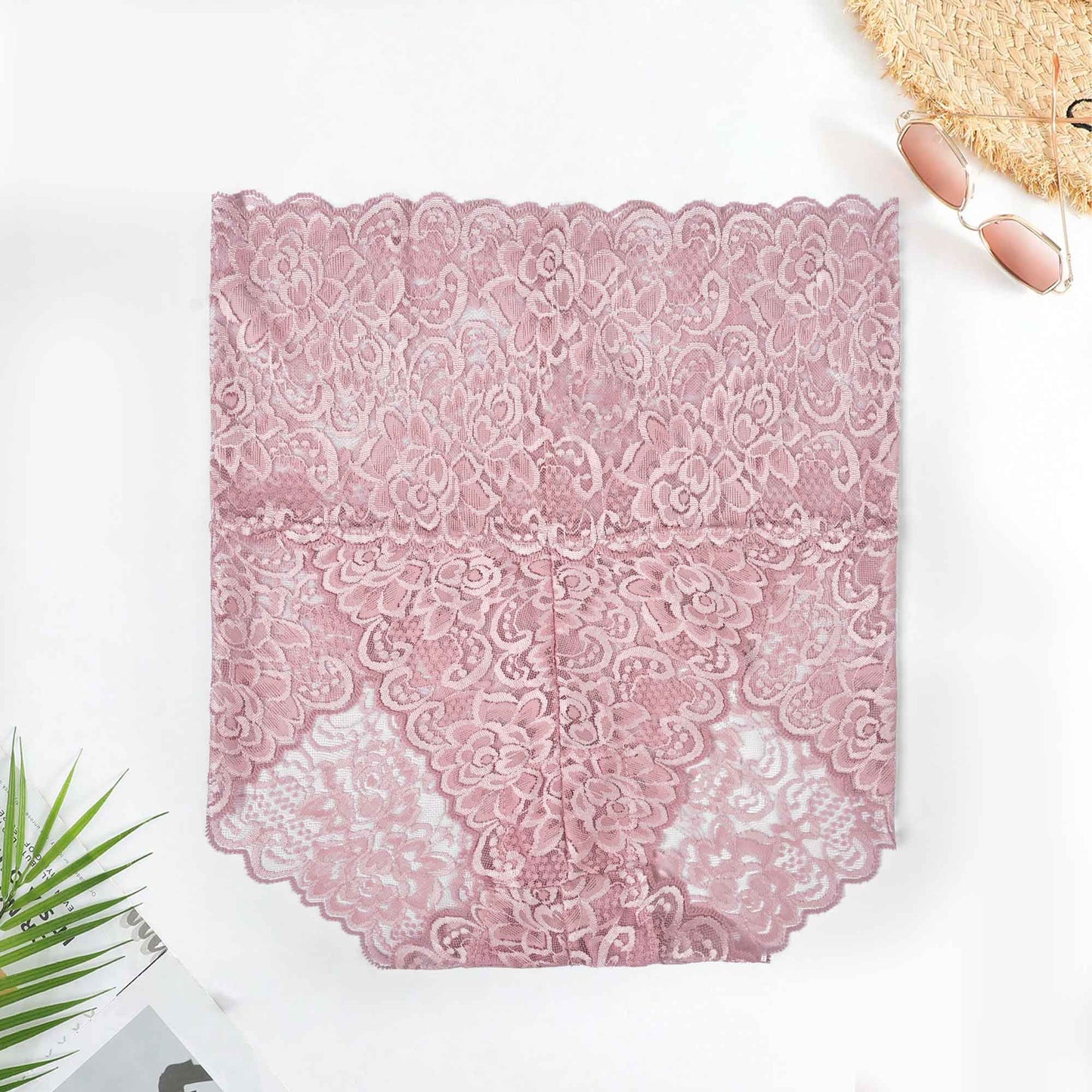 Women's High Waist Floral Lace Net Underwear Women's Lingerie SRL Light Plum M 