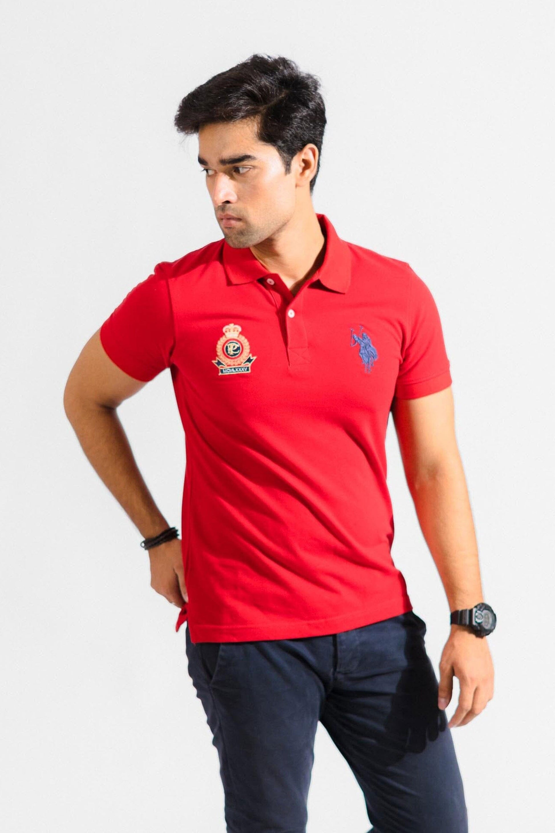 elo - Polo Republica Men's PRC Crest And Pony Embroidered