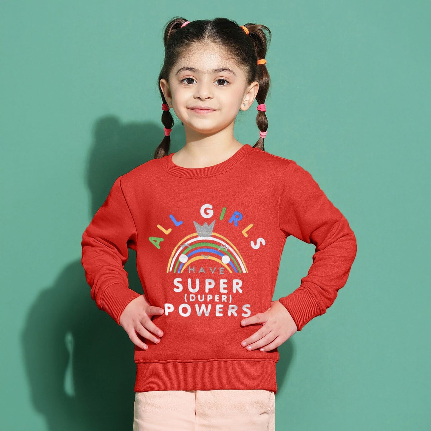 Tiny Teen Girl's All Girl's Have Super Powers Printed Fleece Sweat Shirt Girl's Sweat Shirt SNR Red 6-9 Months 