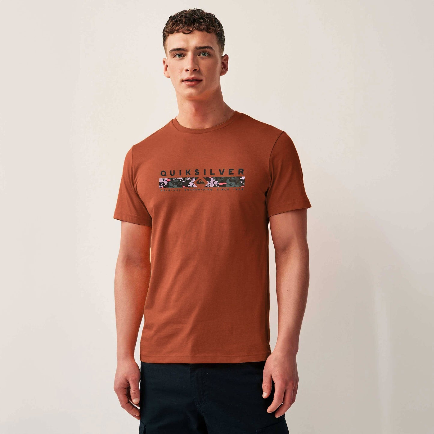 Men's Quik Silver Printed Crew Neck Tee Shirt Men's Tee Shirt SZK Rust S 