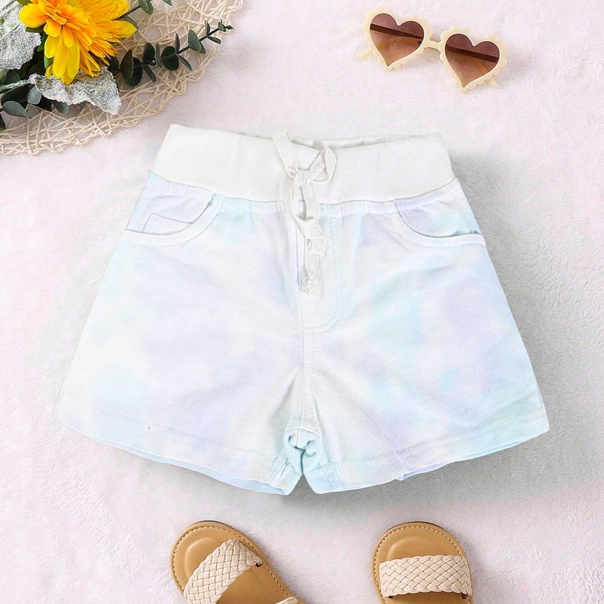 SB Girl's Tie & Dye Terry Shorts Girl's Shorts TAHIR SIDDIQUI ( SALE BASIS ) White 4-5 Years 