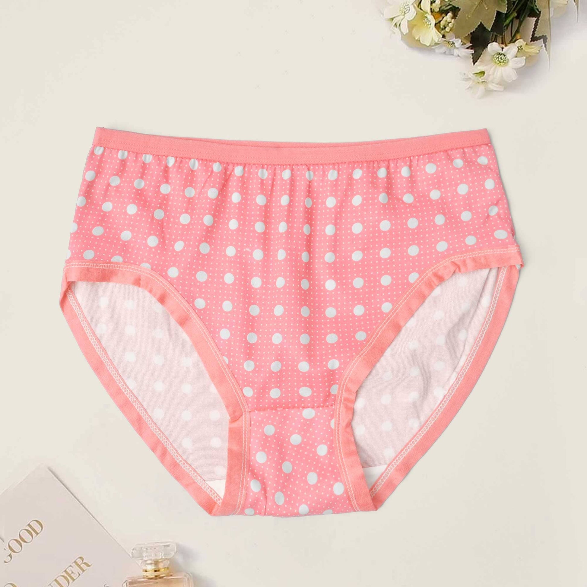 Women's Dots & Floral Printed Net Design Under Wear Women's Lingerie RAM Dots Powder Pink 30-32