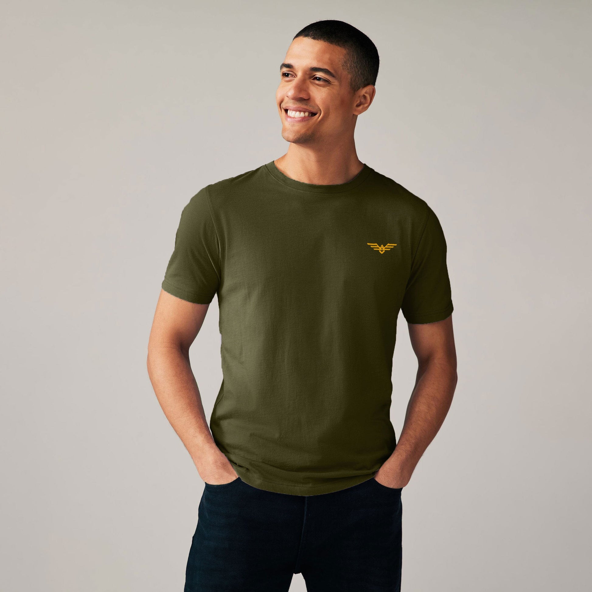 Eternity Men's Logo Embroidered Crew Neck Classic Tee Shirt Men's Tee Shirt ETY Dark Olive S 