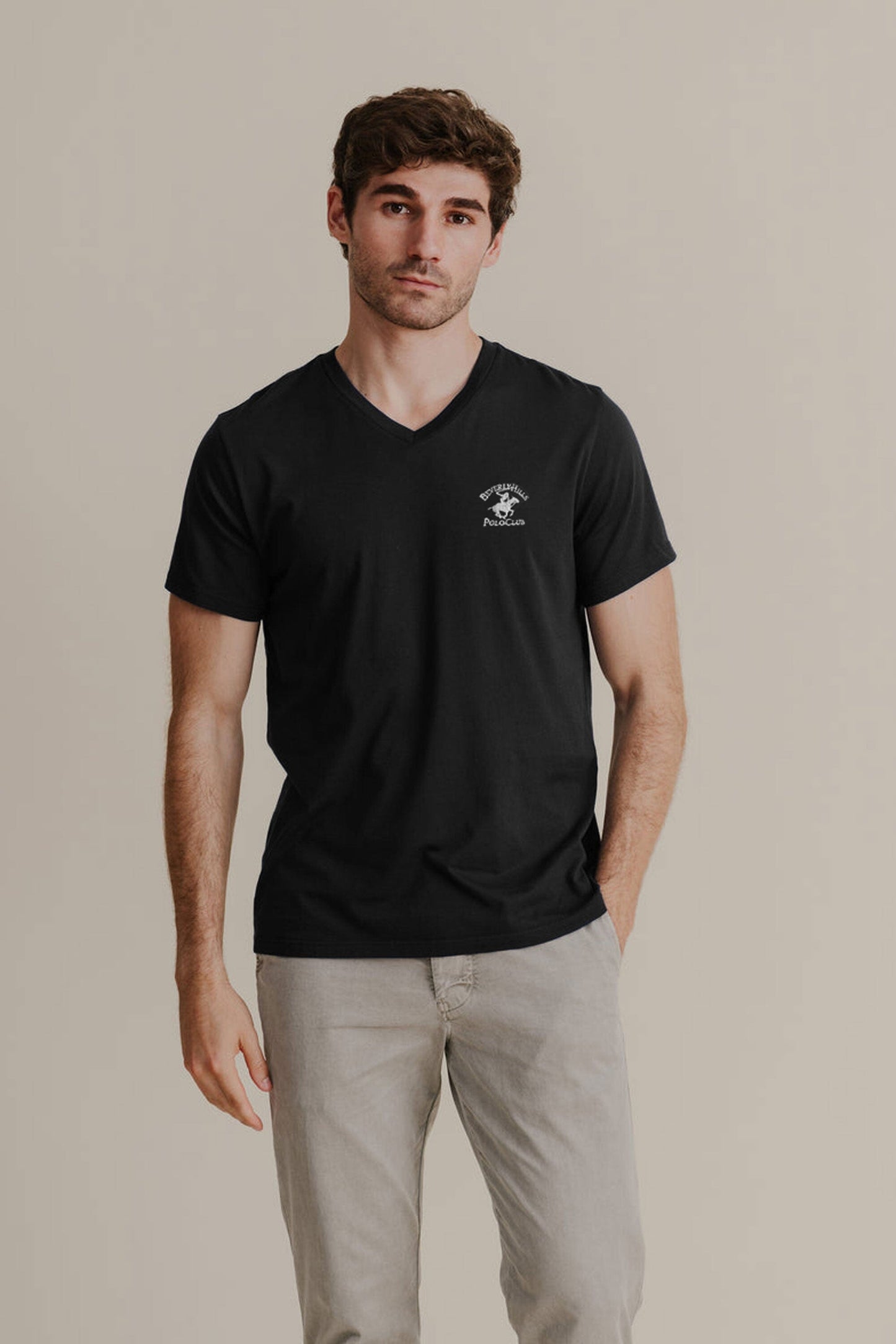 Beverly Hills Men's Polo Club Embroidered V Neck Minor Fault Tee Shirt Men's Tee Shirt HAS Apparel 