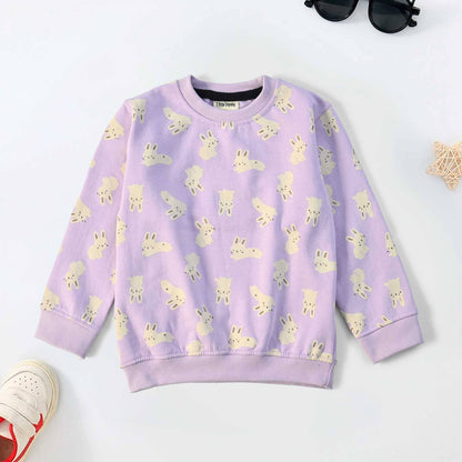 Tiny Teen Kid's Rabbits Printed Fleece Sweat Shirt Kid's Sweat Shirt SNR Lilac 6-9 Months 